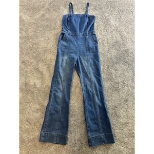 Sincerely Jules Denim Jumpsuit Blue M Wide Leg Button Front Y2K Flare Bellbottom